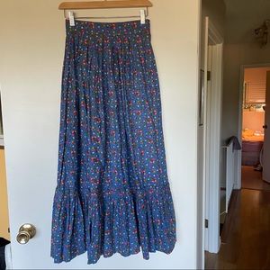 Handmade boho peasant blue floral skirt S/M